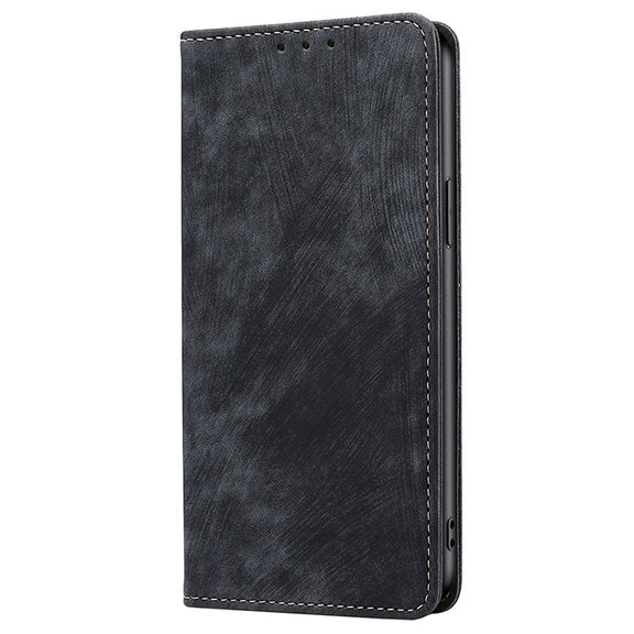 For Samsung Galaxy S25 5G RFID Anti-theft Brush Magnetic Leather Phone Case(Black)