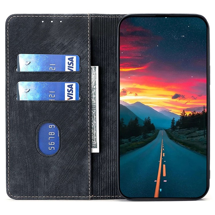 For Samsung Galaxy S25 5G RFID Anti-theft Brush Magnetic Leather Phone Case(Black)