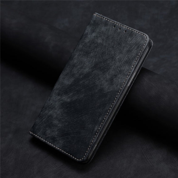 For Samsung Galaxy S25 5G RFID Anti-theft Brush Magnetic Leather Phone Case(Black)