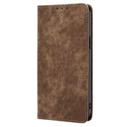 For Samsung Galaxy S25 5G RFID Anti-theft Brush Magnetic Leather Phone Case(Brown)