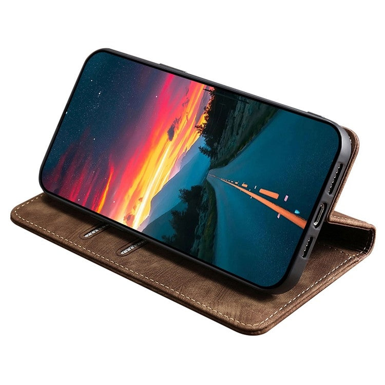 For Samsung Galaxy S25 5G RFID Anti-theft Brush Magnetic Leather Phone Case(Brown)