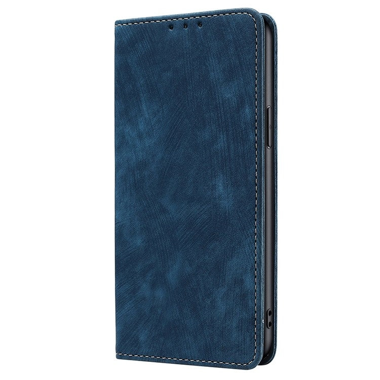 For Samsung Galaxy S25 5G RFID Anti-theft Brush Magnetic Leather Phone Case(Blue)