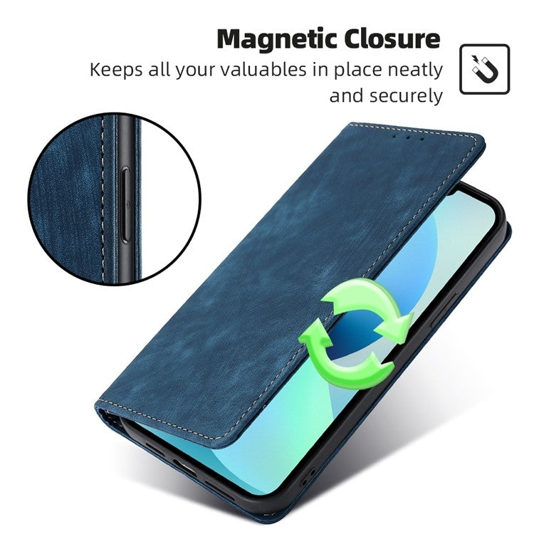 For Samsung Galaxy S25 5G RFID Anti-theft Brush Magnetic Leather Phone Case(Blue)