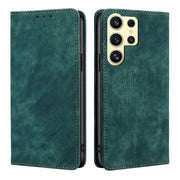 For Samsung Galaxy S25 Ultra 5G RFID Anti-theft Brush Magnetic Leather Phone Case(Green)