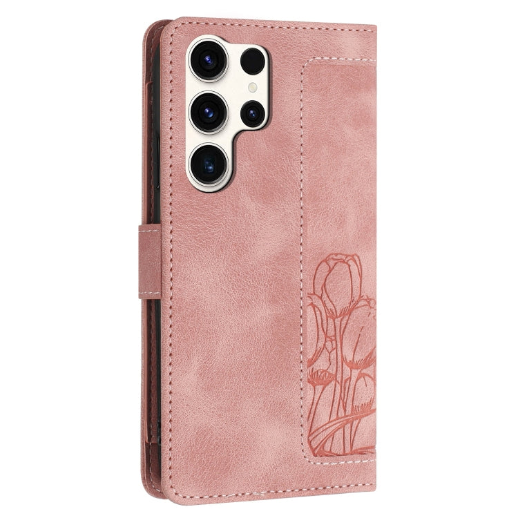 For Samsung Galaxy S25 Ultra 5G Tulips Embossed Leather Phone Case with Lanyard(Pink) - free shipping - PMC Jewellery - Order now!