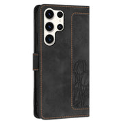 For Samsung Galaxy S25 Ultra 5G Tulips Embossed Leather Phone Case with Lanyard(Black)