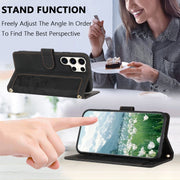For Samsung Galaxy S25 Ultra 5G Tulips Embossed Leather Phone Case with Lanyard(Black)