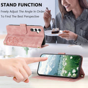 For Samsung Galaxy S25+ 5G Tulips Embossed Leather Phone Case with Lanyard(Pink)