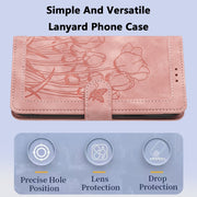 For Samsung Galaxy S25+ 5G Tulips Embossed Leather Phone Case with Lanyard(Pink)