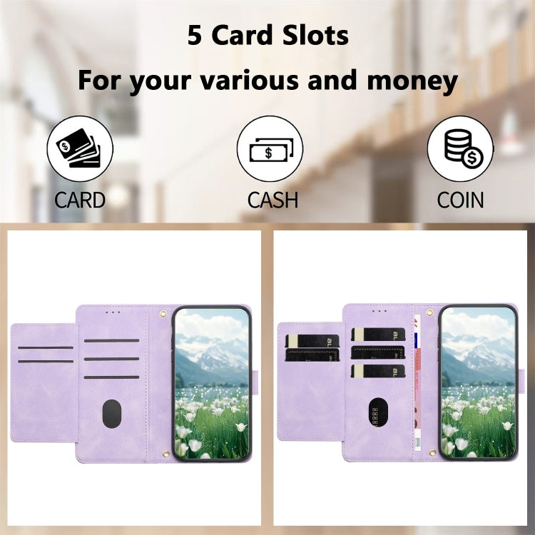 For Samsung Galaxy S25+ 5G Tulips Embossed Leather Phone Case with Lanyard(Purple) - Galaxy S25+ 5G Cases by PMC Jewellery | Online Shopping South Africa | PMC Jewellery | Buy Now Pay Later Mobicred