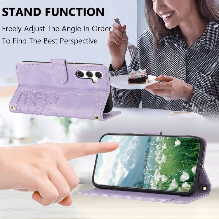 For Samsung Galaxy S25+ 5G Tulips Embossed Leather Phone Case with Lanyard(Purple) - Galaxy S25+ 5G Cases by PMC Jewellery | Online Shopping South Africa | PMC Jewellery | Buy Now Pay Later Mobicred
