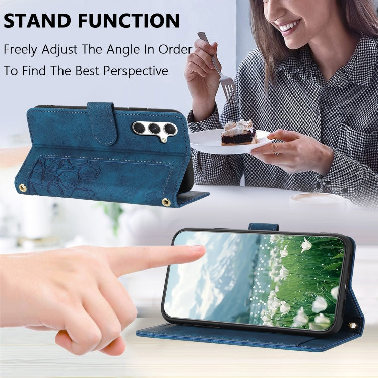 For Samsung Galaxy S25+ 5G Tulips Embossed Leather Phone Case with Lanyard(Blue) - Galaxy S25+ 5G Cases by PMC Jewellery | Online Shopping South Africa | PMC Jewellery | Buy Now Pay Later Mobicred