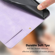 For Samsung Galaxy S25 5G Tulips Embossed Leather Phone Case with Lanyard(Purple)