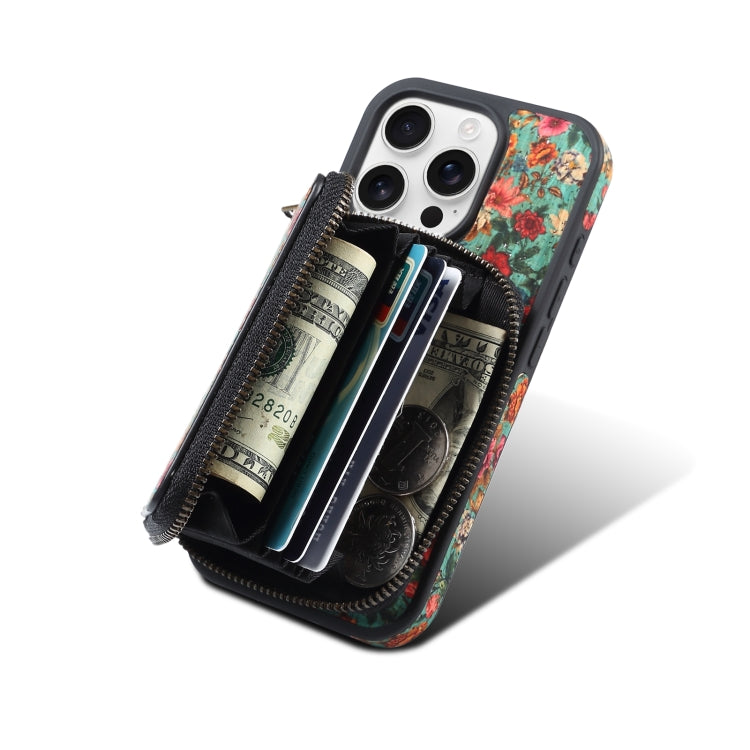 For iPhone 16 Pro Max Denior D23 MagSafe Detachable Zipper Wallet Holder Phone Case(Blue)