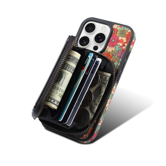 For iPhone 16 Pro Denior D23 MagSafe Detachable Zipper Wallet Holder Phone Case(Red)