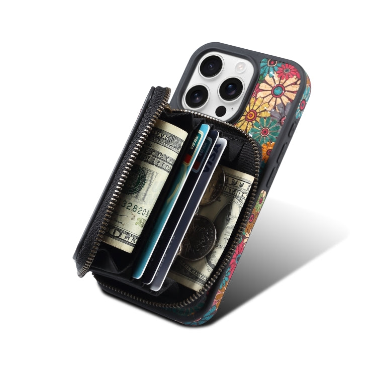 For iPhone 16 Denior D23 MagSafe Detachable Zipper Wallet Holder Phone Case(Green)