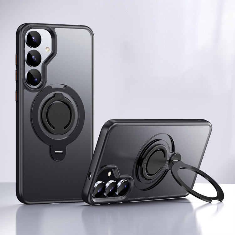 For Samsung Galaxy S25 5G Frosted MagSafe Phone Case with 360 Degree Rotating Holder(Black) - free shipping - PMC Jewellery - Order now!