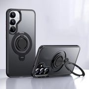 For Samsung Galaxy S25 5G Frosted MagSafe Phone Case with 360 Degree Rotating Holder(Black)
