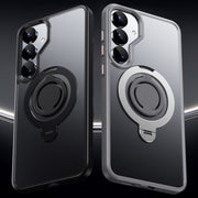 For Samsung Galaxy S25 5G Frosted MagSafe Phone Case with 360 Degree Rotating Holder(Black)