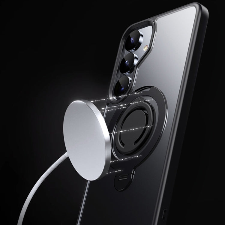 For Samsung Galaxy S25 5G Frosted MagSafe Phone Case with 360 Degree Rotating Holder(Black)