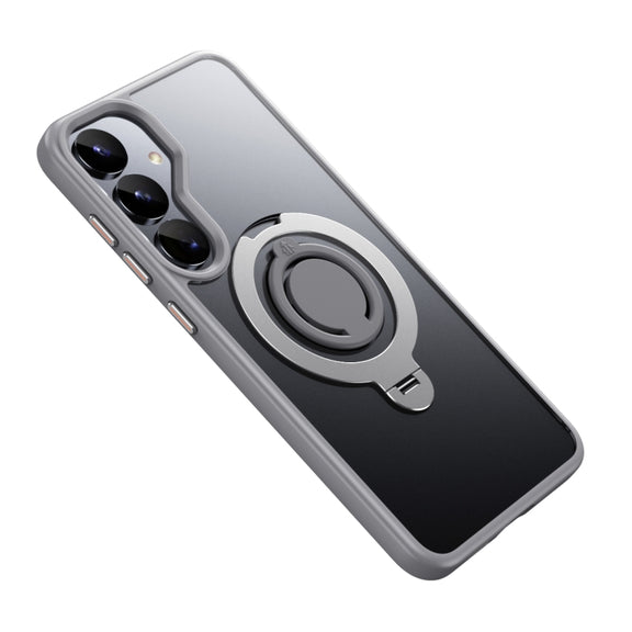For Samsung Galaxy S25+ 5G Frosted MagSafe Phone Case with 360 Degree Rotating Holder(Grey)
