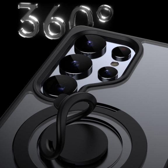 For Samsung Galaxy S25 Ultra 5G Frosted MagSafe Phone Case with 360 Degree Rotating Holder(Grey)