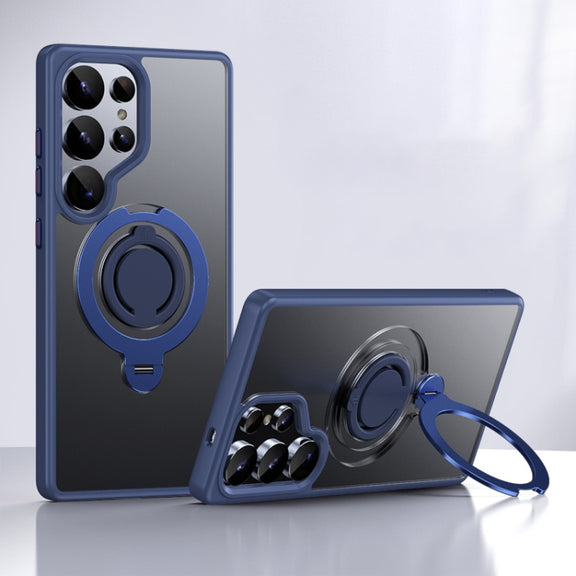 For Samsung Galaxy S25 Ultra 5G Frosted MagSafe Phone Case with 360 Degree Rotating Holder(Blue)
