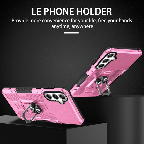 For Samsung Galaxy S25 5G Ring Holder Armor Hybrid Phone Case(Pink)