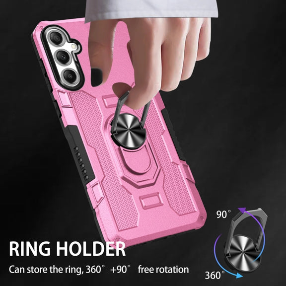 For Samsung Galaxy S25 5G Ring Holder Armor Hybrid Phone Case(Pink)