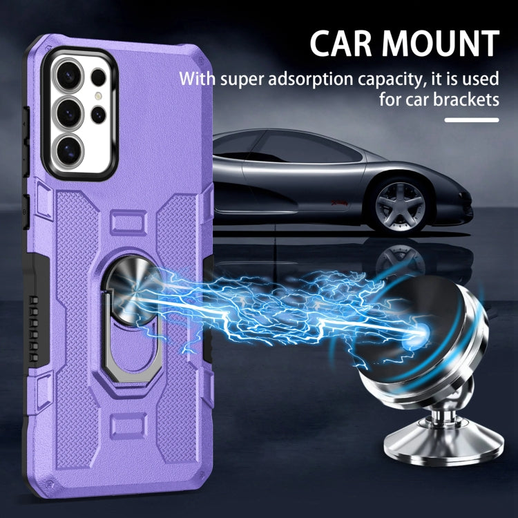 For Samsung Galaxy S25 Ultra 5G Ring Holder Armor Hybrid Phone Case(Purple) - free shipping - PMC Jewellery - Order now!