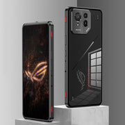 For  ASUS ROG Phone 9 Pro Snap Buckle Metal Frame Glass Back Panel Phone Case(Grey)