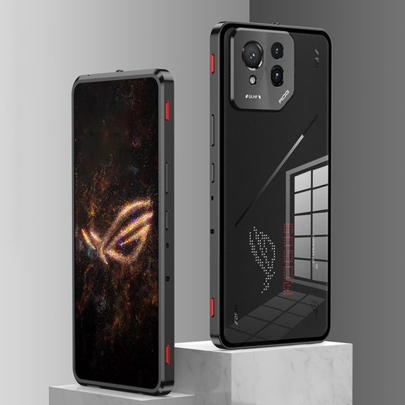 For  ASUS ROG Phone 9 Pro Snap Buckle Metal Frame Glass Back Panel Phone Case(Grey)