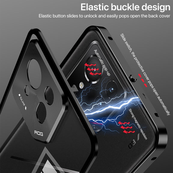 For  ASUS ROG Phone 9 Pro Snap Buckle Metal Frame Glass Back Panel Phone Case(Sierra Blue)