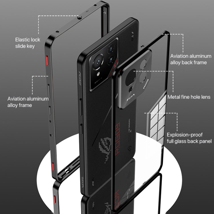 For  ASUS ROG Phone 9 Pro Snap Buckle Metal Frame Glass Back Panel Phone Case(Grey)