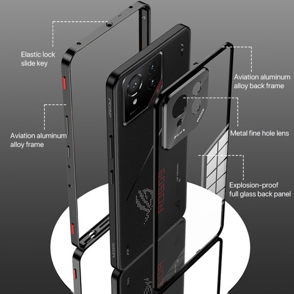 For  ASUS ROG Phone 9 Pro Snap Buckle Metal Frame Glass Back Panel Phone Case(Black)