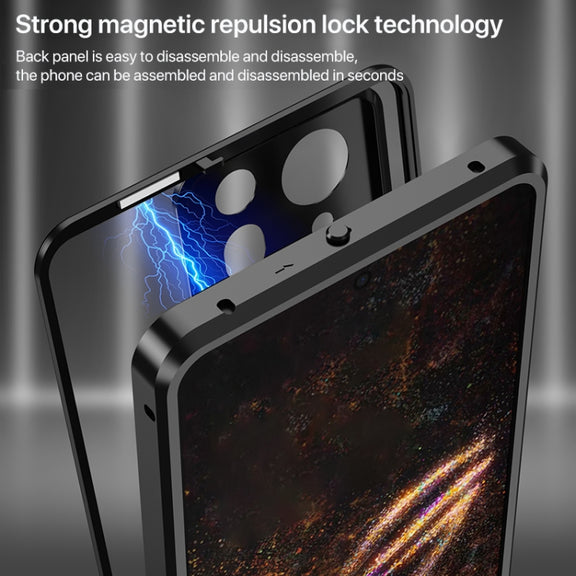 For  ASUS ROG Phone 9 Pro Snap Buckle Metal Frame Glass Back Panel Phone Case(Grey)