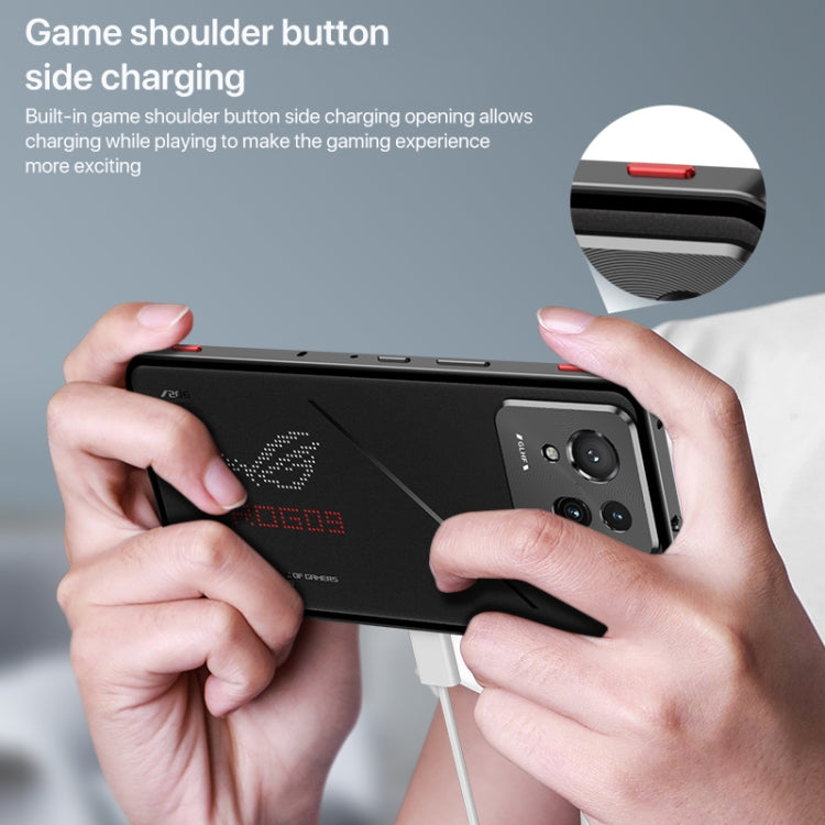 For  ASUS ROG Phone 9 Pro Snap Buckle Metal Frame Glass Back Panel Phone Case(Grey)