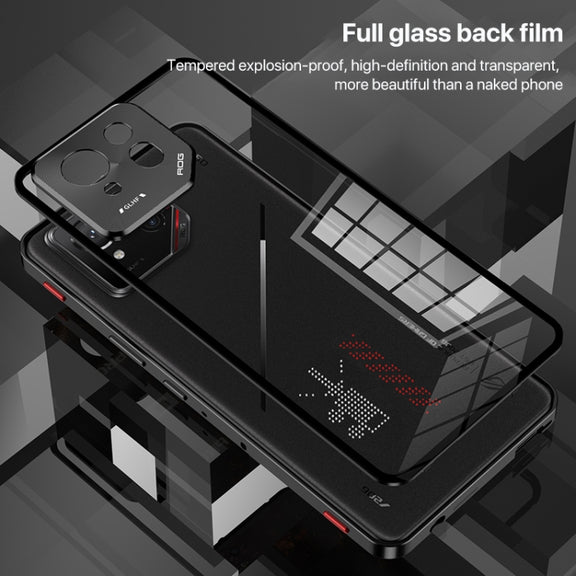 For  ASUS ROG Phone 9 Pro Snap Buckle Metal Frame Glass Back Panel Phone Case(Black)