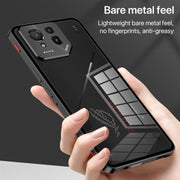 For  ASUS ROG Phone 9 Pro Snap Buckle Metal Frame Glass Back Panel Phone Case(Sierra Blue)