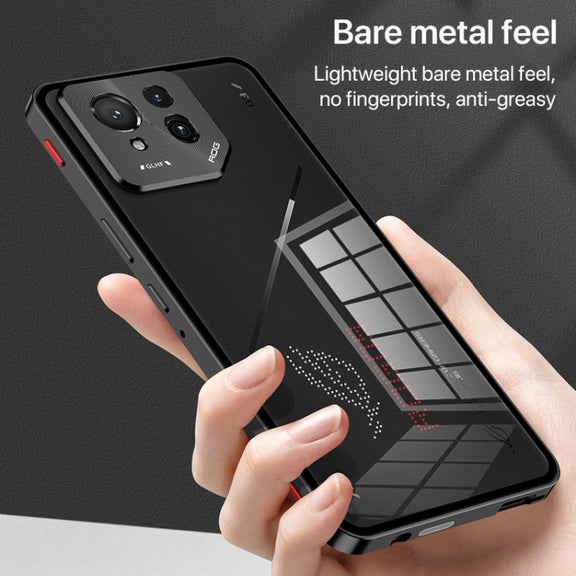 For  ASUS ROG Phone 9 Pro Snap Buckle Metal Frame Glass Back Panel Phone Case(Silver)