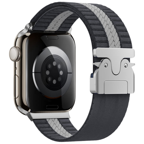 For Apple Watch 46mm / 49mm / 45mm / 44mm Parachute Buckle Braided Nylon Watch Band(Grey White)