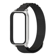 For Xiaomi Smart Band 9 Active / Redmi Band 3 Mijobs Metal Shell Nylon Watch Band(Black Silver)
