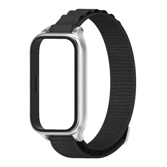 For Xiaomi Smart Band 9 Active / Redmi Band 3 Mijobs Metal Shell Nylon Watch Band(Black Silver)