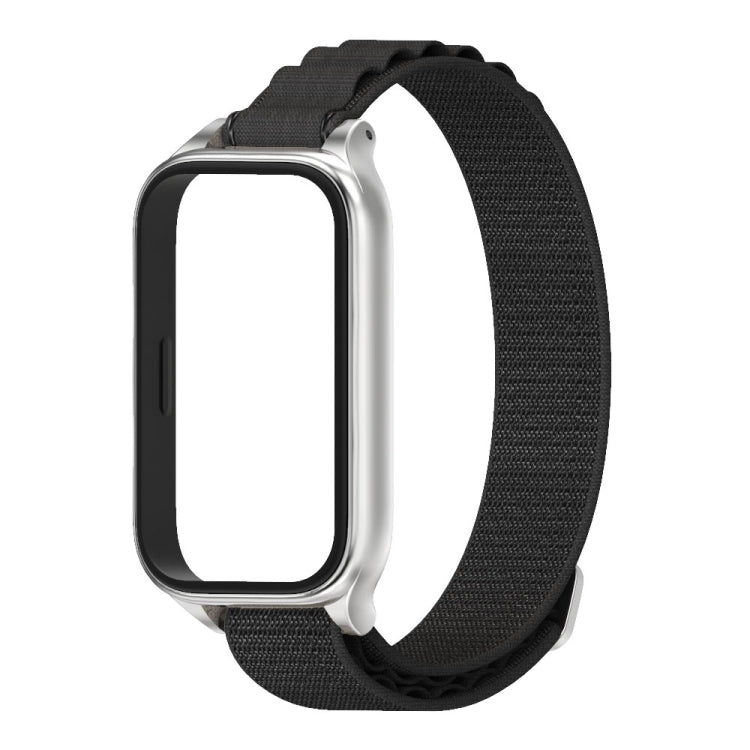 For Xiaomi Smart Band 9 Active / Redmi Band 3 Mijobs Metal Shell Nylon Watch Band(Black Silver)