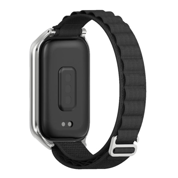 For Xiaomi Smart Band 9 Active / Redmi Band 3 Mijobs Metal Shell Nylon Watch Band(Black Silver)