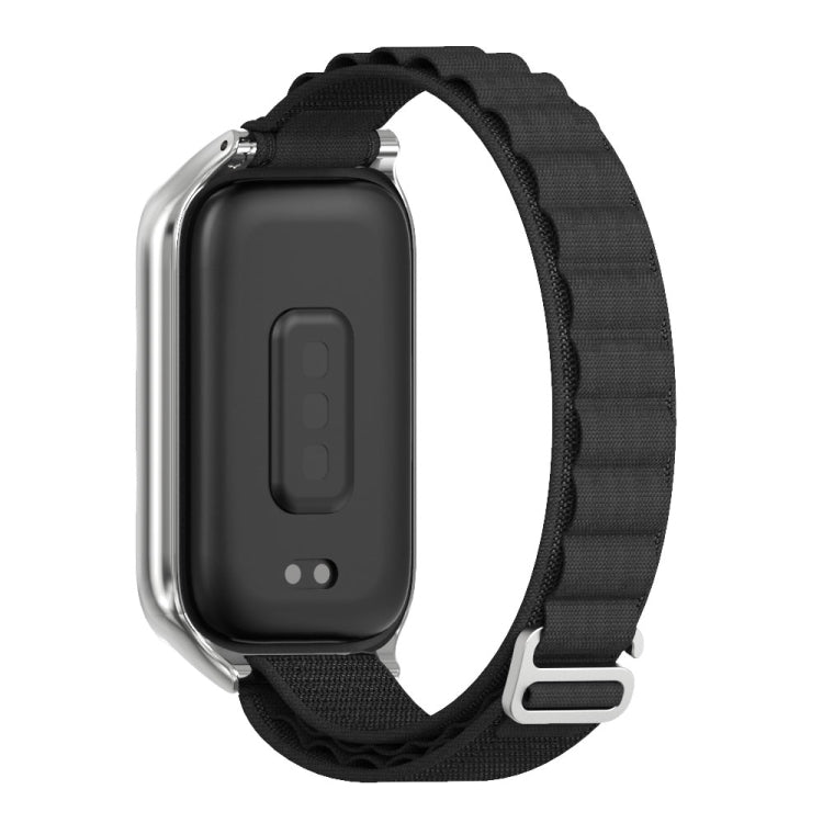For Xiaomi Smart Band 9 Active / Redmi Band 3 Mijobs Metal Shell Nylon Watch Band(Black Silver)