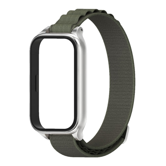 For Xiaomi Smart Band 9 Active / Redmi Band 3 Mijobs Metal Shell Nylon Watch Band(Army Green Silver)