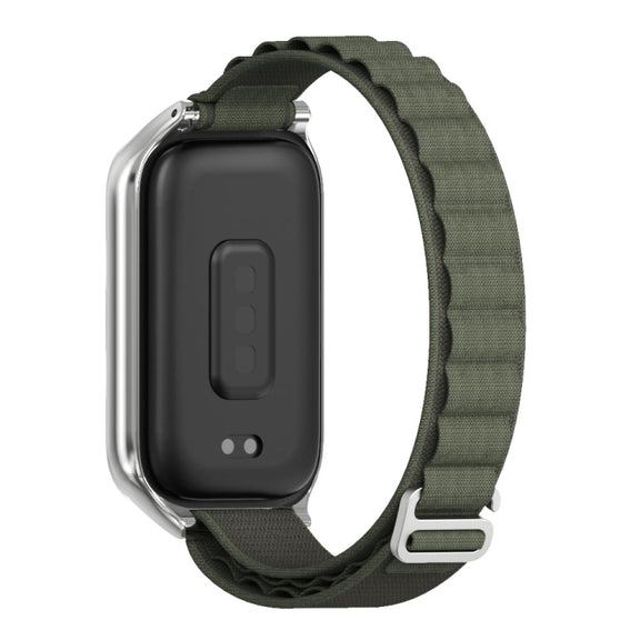For Xiaomi Smart Band 9 Active / Redmi Band 3 Mijobs Metal Shell Nylon Watch Band(Army Green Silver)