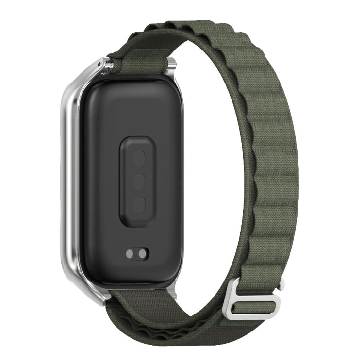 For Xiaomi Smart Band 9 Active / Redmi Band 3 Mijobs Metal Shell Nylon Watch Band(Army Green Silver)