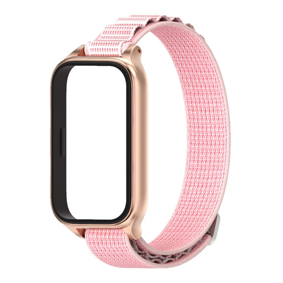 For Xiaomi Smart Band 9 Active / Redmi Band 3 Mijobs Metal Shell Nylon Watch Band(Pink Rose Gold)